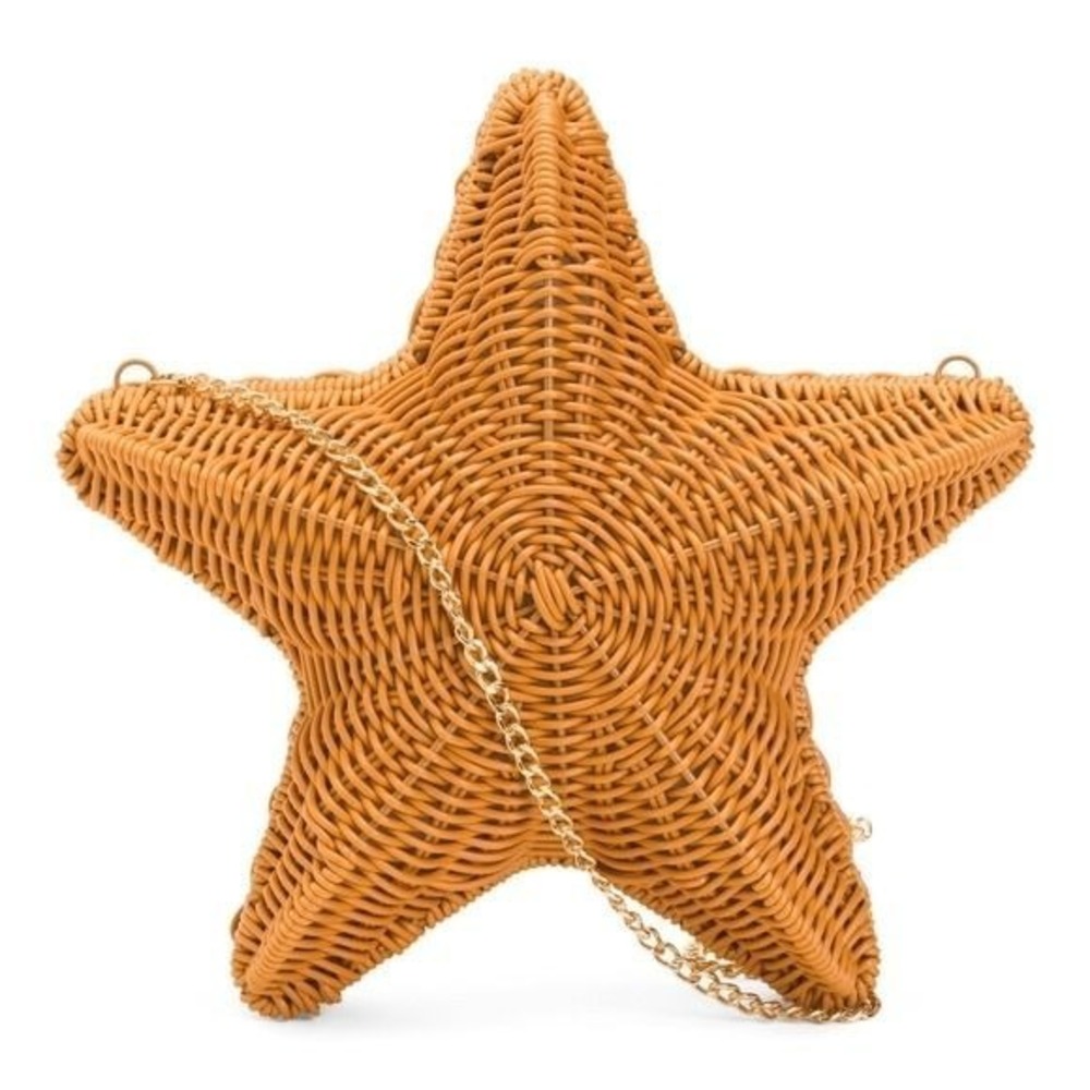 Tommy Bahama Wicker Starfish Purse Womens Tan Crossbody Coastal Boho Resortwear